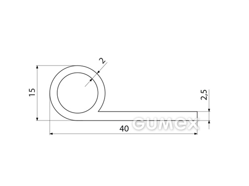 "P" Silikonprofil mit Loch, 40x15/2,5mm, 60°ShA, -60°C/+180°C, transparent, 